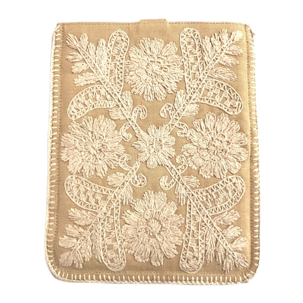 Anthropologie iPad holder embroidered linen EUC